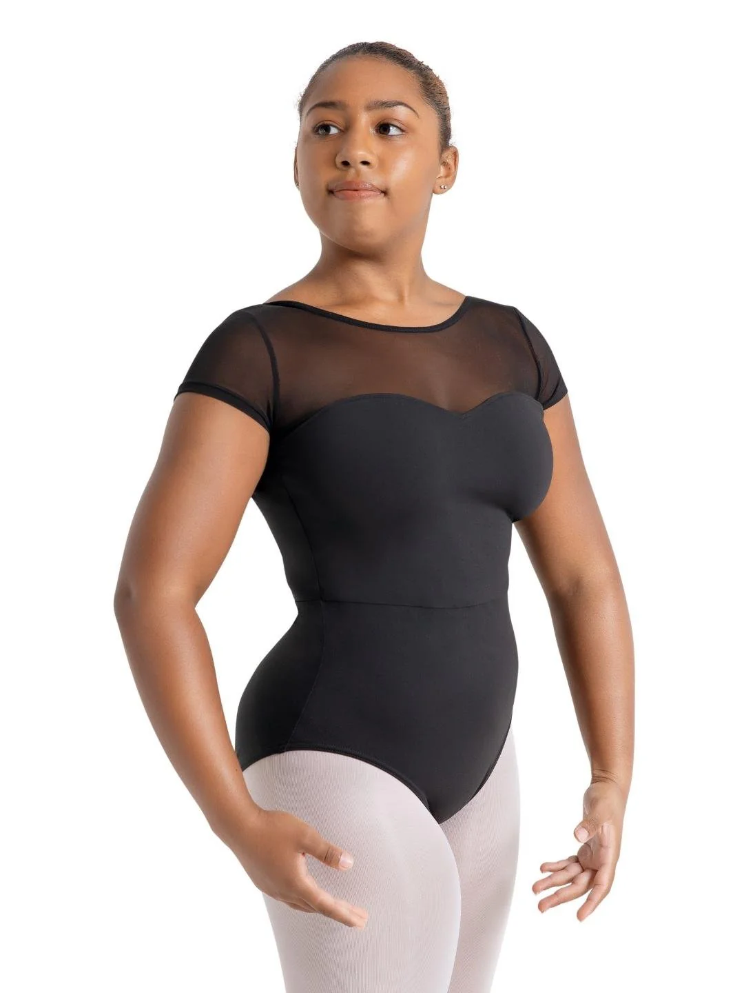 Meryl Mesh Yoke Short Sleeve Leotard - Image 4